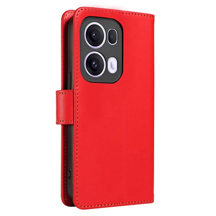 For Oppo Reno13 Pro 5G Case RFID Blocking Leather Wallet Flip Phone Cover with Wrist Strap - Red