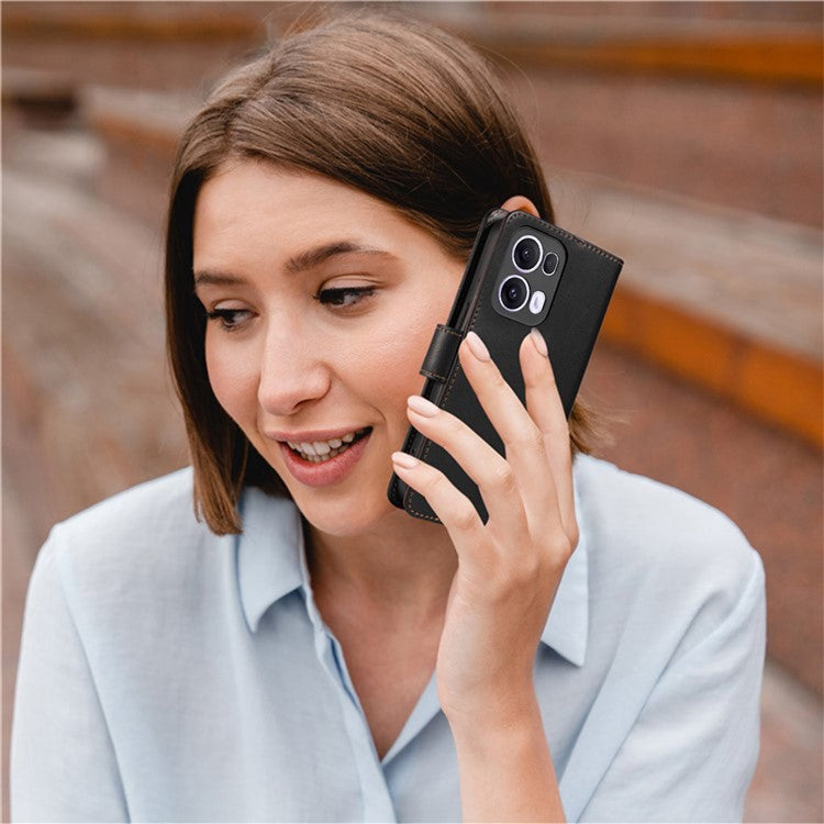 For Oppo Reno13 Pro 5G Case RFID Blocking Leather Wallet Flip Phone Cover with Wrist Strap - Black