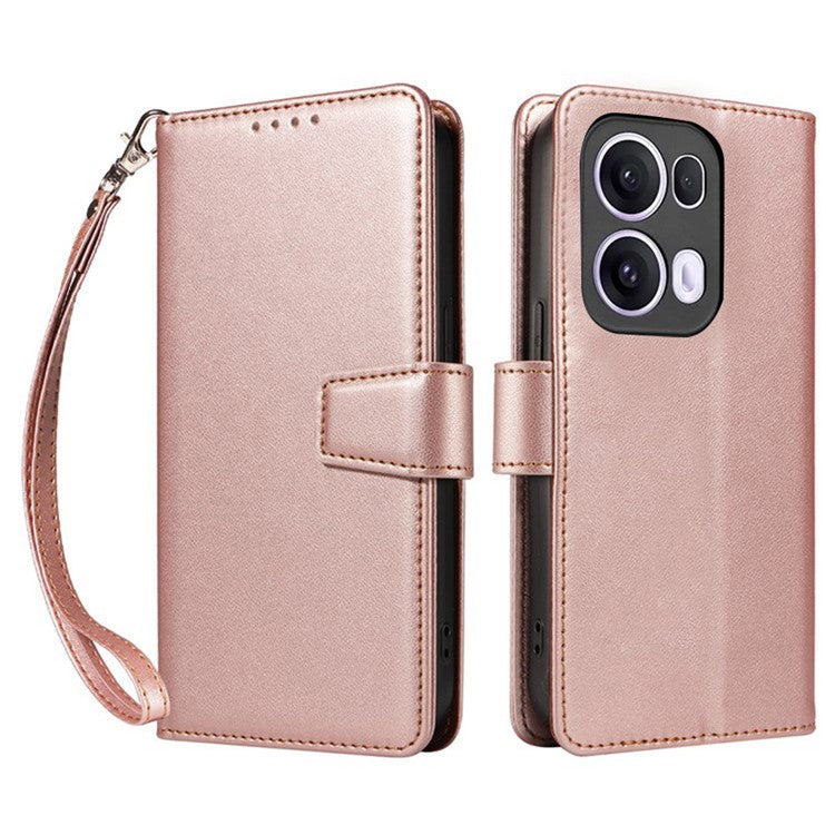 For Oppo Reno13 Pro 5G Case RFID Blocking Leather Wallet Flip Phone Cover with Wrist Strap - Rose Gold