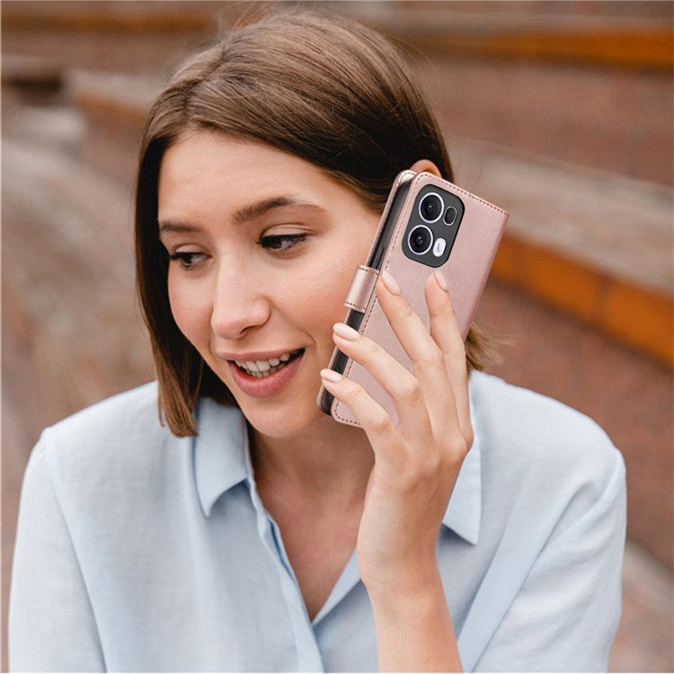 For Oppo Reno13 Pro 5G Case RFID Blocking Leather Wallet Flip Phone Cover with Wrist Strap - Rose Gold
