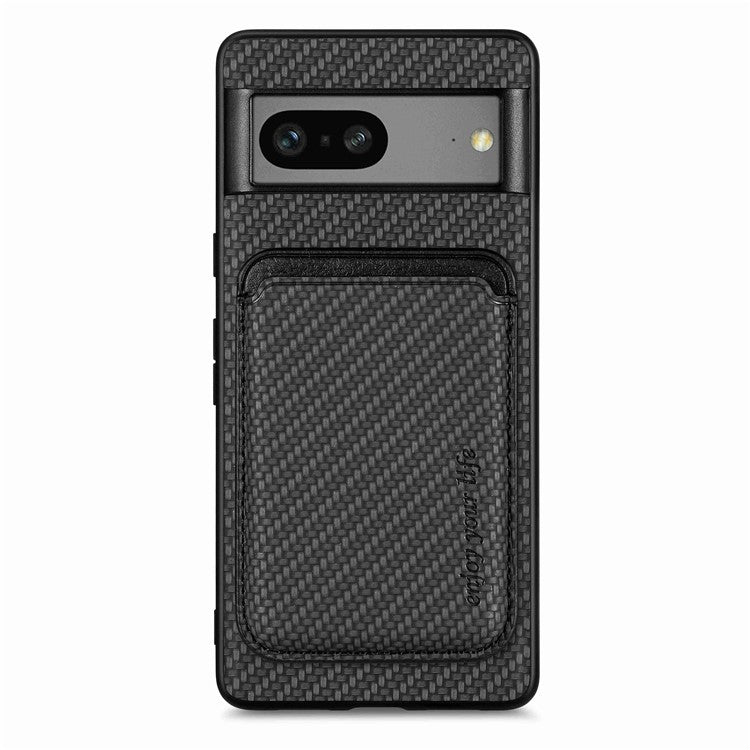 For Google Pixel 7 5G Detachable Magnetic Phone Case Carbon Fiber Texture PU Leather + TPU Cover with Card Holder - Black