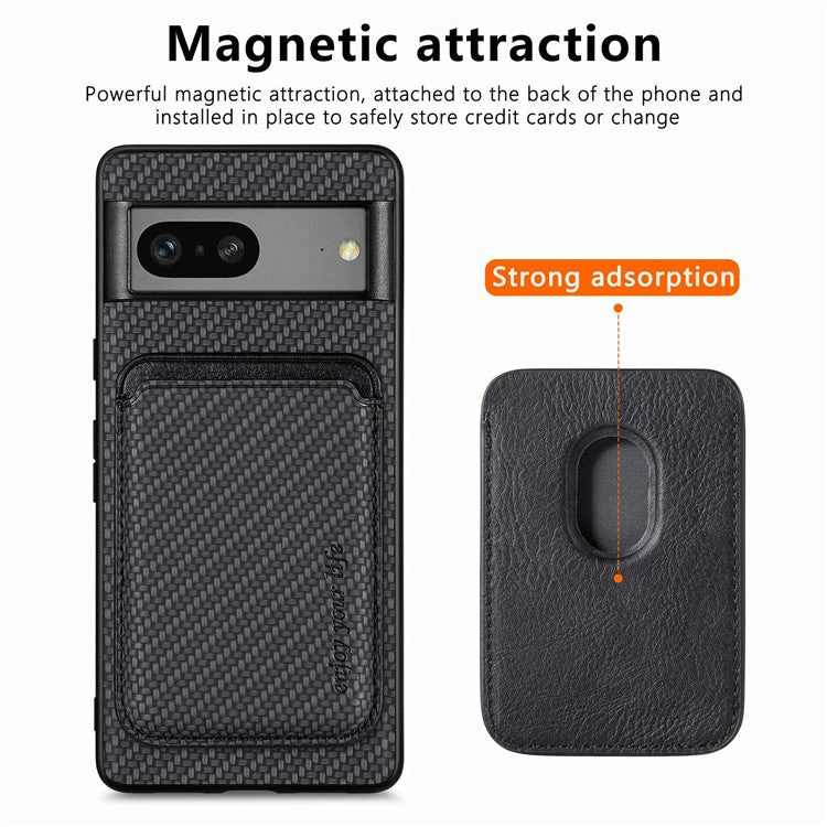 For Google Pixel 7 5G Detachable Magnetic Phone Case Carbon Fiber Texture PU Leather + TPU Cover with Card Holder - Black