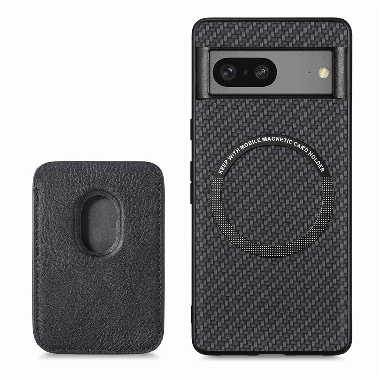 For Google Pixel 7 5G Detachable Magnetic Phone Case Carbon Fiber Texture PU Leather + TPU Cover with Card Holder - Black
