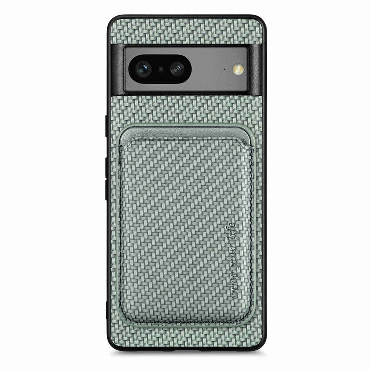 For Google Pixel 7 5G Detachable Magnetic Phone Case Carbon Fiber Texture PU Leather + TPU Cover with Card Holder - Green