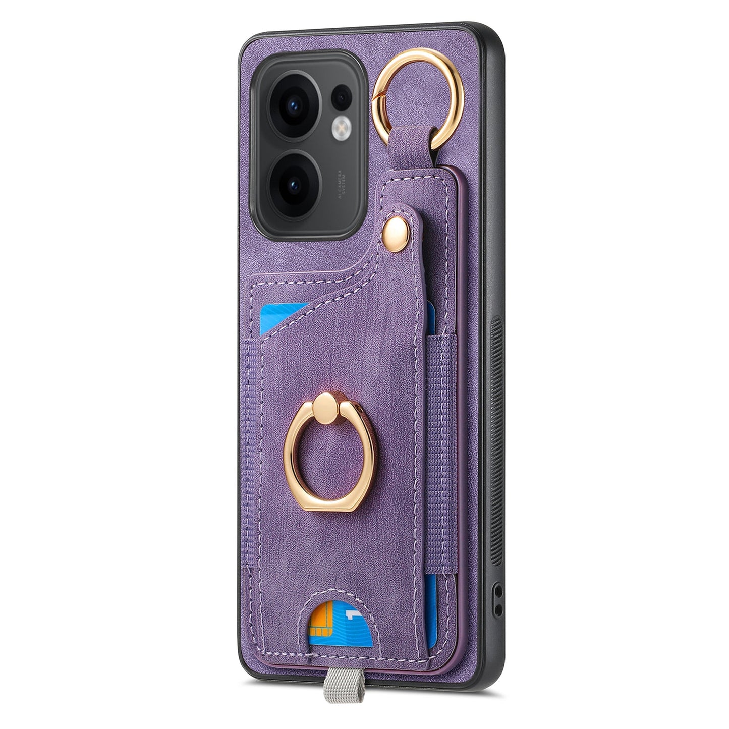 For Oppo Reno13 F 5G Retro Leather Phone Back Cover with Card Slots and Ring Holder - Purple