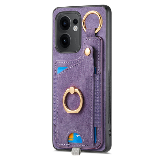 For Oppo Reno13 F 5G Retro Leather Phone Back Cover with Card Slots and Ring Holder - Purple