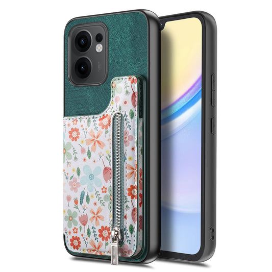 For Oppo Reno13 F 5G Leather Phone Cover with RFID Blocking Zipper Card Bag Kickstand - Green