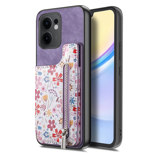 For Oppo Reno13 F 5G Leather Phone Cover with RFID Blocking Zipper Card Bag Kickstand - Purple
