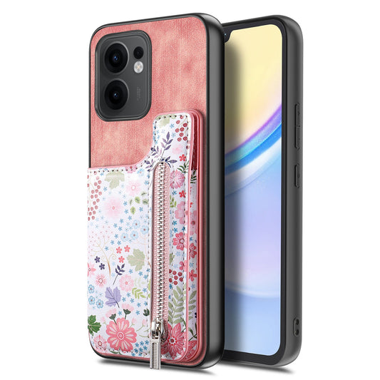 For Oppo Reno13 F 5G Leather Phone Cover with RFID Blocking Zipper Card Bag Kickstand - Pink