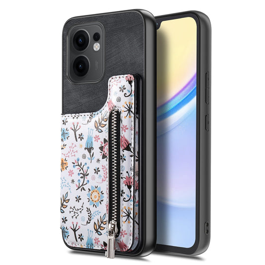 For Oppo Reno13 F 5G Leather Phone Cover with RFID Blocking Zipper Card Bag Kickstand - Black