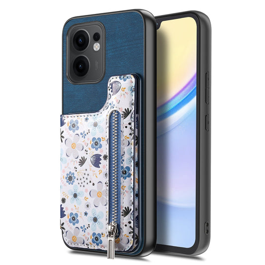 For Oppo Reno13 F 5G Leather Phone Cover with RFID Blocking Zipper Card Bag Kickstand - Blue
