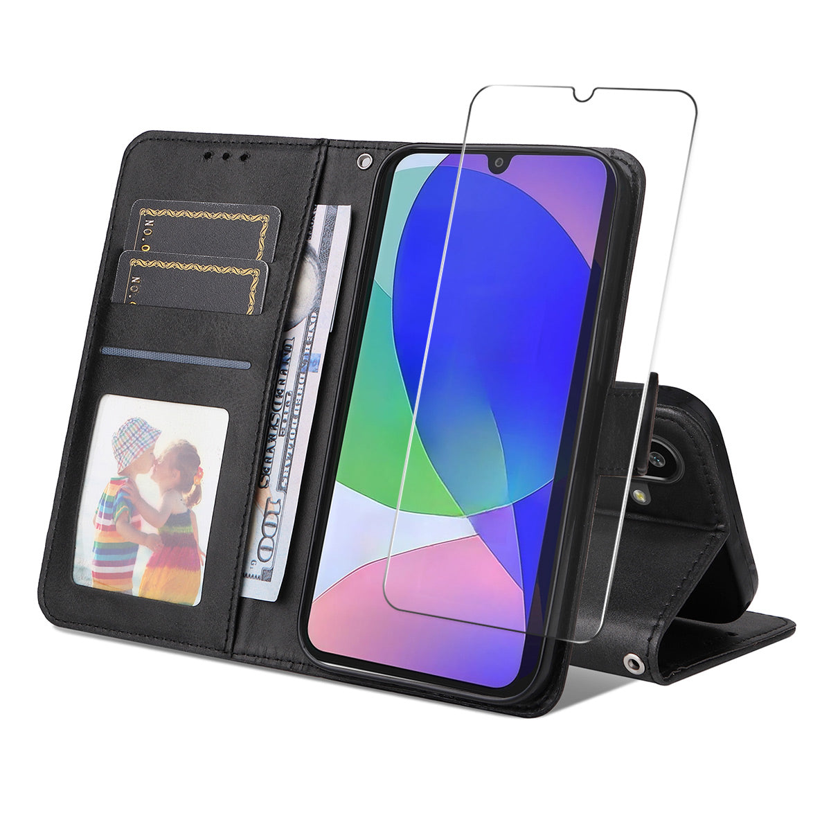 For Samsung Galaxy M16 5G / Galaxy F16 5G PU Leather Wallet Case ENKAY HAT PRINCE Phone Stand Cover with Tempered Glass - Black