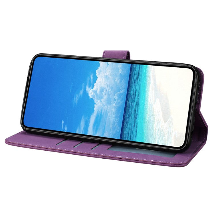 For Samsung Galaxy M06 5G  /  F06 5G Case Butterfly Flower Imprinted PU Leather Wallet Stand Phone Cover - Purple