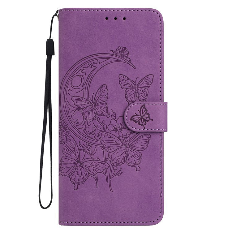 For Samsung Galaxy M06 5G  /  F06 5G Case Butterfly Flower Imprinted PU Leather Wallet Stand Phone Cover - Purple