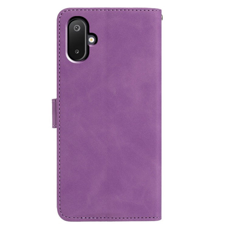 For Samsung Galaxy M06 5G  /  F06 5G Case Butterfly Flower Imprinted PU Leather Wallet Stand Phone Cover - Purple