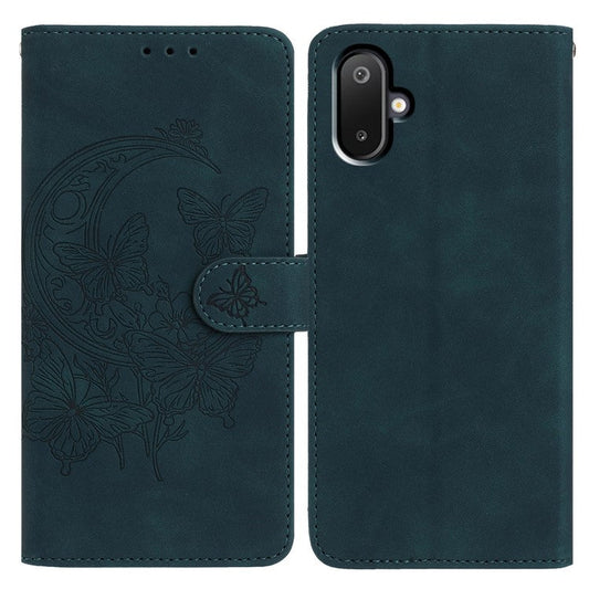 For Samsung Galaxy M06 5G  /  F06 5G Case Butterfly Flower Imprinted PU Leather Wallet Stand Phone Cover - Green