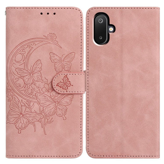 For Samsung Galaxy M06 5G  /  F06 5G Case Butterfly Flower Imprinted PU Leather Wallet Stand Phone Cover - Rose Gold