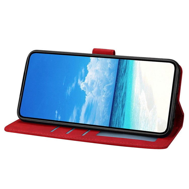 For Samsung Galaxy M06 5G  /  F06 5G Case Butterfly Flower Imprinted PU Leather Wallet Stand Phone Cover - Red
