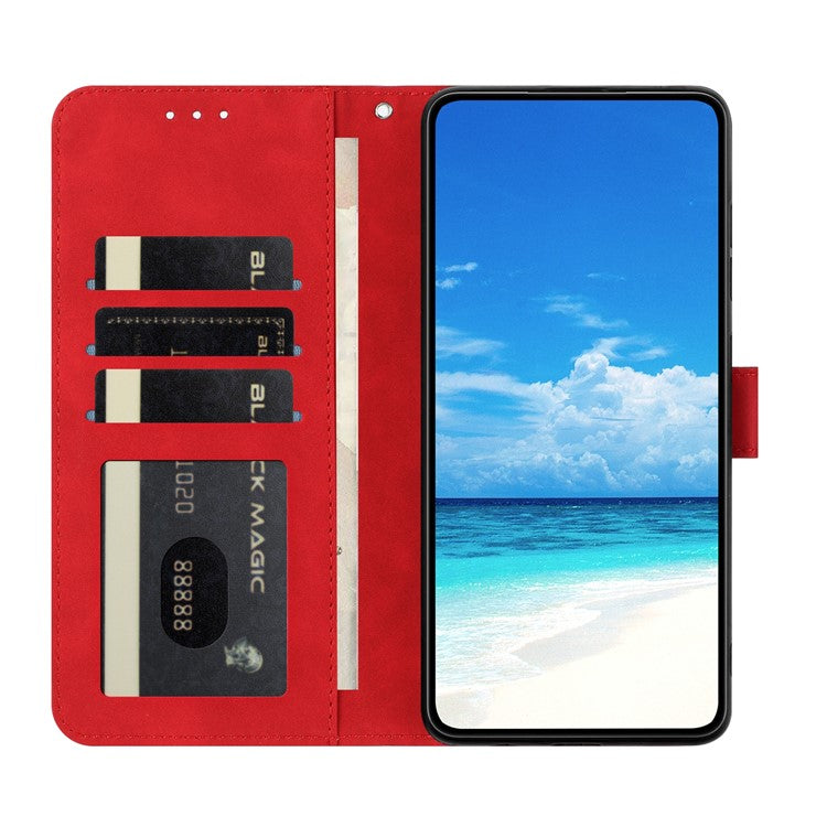 For Samsung Galaxy M06 5G  /  F06 5G Case Butterfly Flower Imprinted PU Leather Wallet Stand Phone Cover - Red