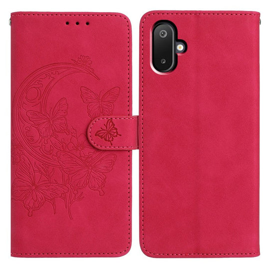 For Samsung Galaxy M06 5G  /  F06 5G Case Butterfly Flower Imprinted PU Leather Wallet Stand Phone Cover - Rose
