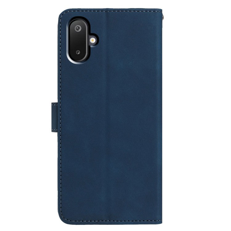 For Samsung Galaxy M06 5G  /  F06 5G Case Butterfly Flower Imprinted PU Leather Wallet Stand Phone Cover - Blue