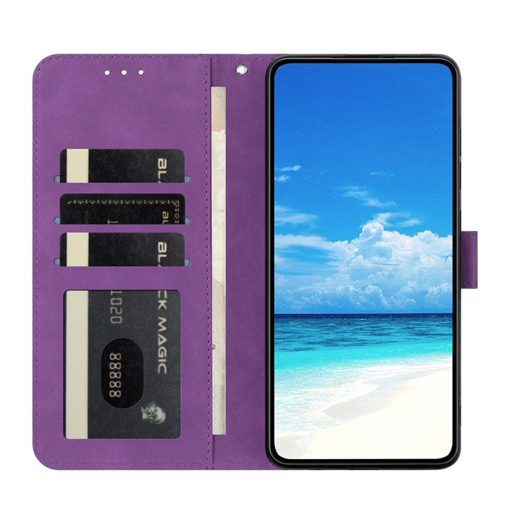 For Samsung Galaxy M16 5G  /  F16 5G Case Butterfly Flower Imprinted PU Leather Wallet Stand Phone Cover - Purple