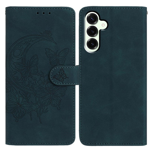 For Samsung Galaxy M16 5G  /  F16 5G Case Butterfly Flower Imprinted PU Leather Wallet Stand Phone Cover - Green
