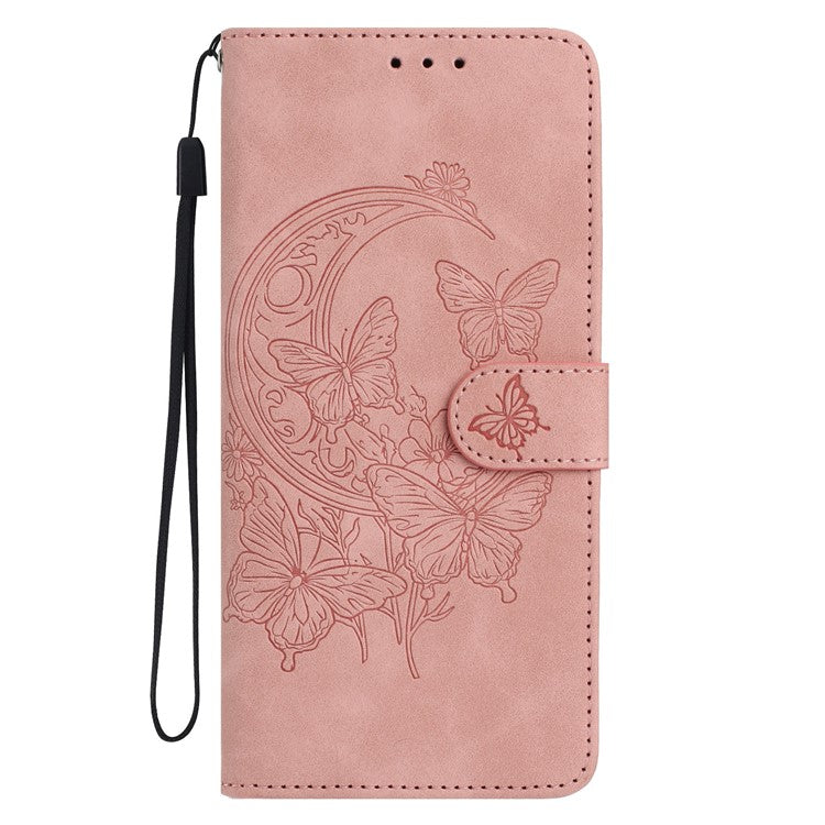 For Samsung Galaxy M16 5G  /  F16 5G Case Butterfly Flower Imprinted PU Leather Wallet Stand Phone Cover - Rose Gold