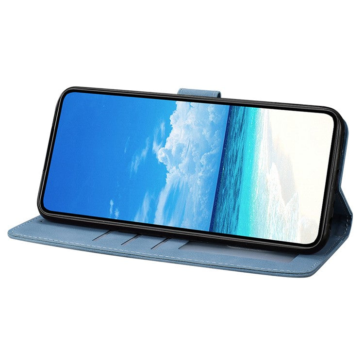 For Samsung Galaxy M16 5G  /  F16 5G Case Butterfly Flower Imprinted PU Leather Wallet Stand Phone Cover - Sky Blue