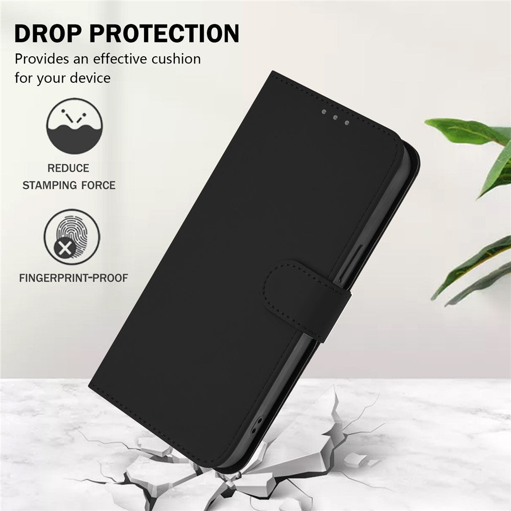 For Oppo K13 5G Case Solid Color Wallet Leather Phone Cover with Strap - Black