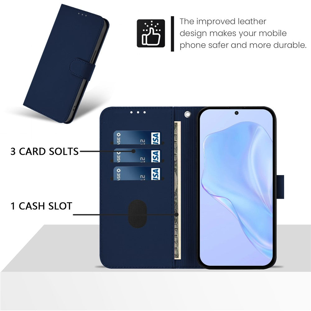 For Oppo K13 5G Case Solid Color Wallet Leather Phone Cover with Strap - Navy Blue