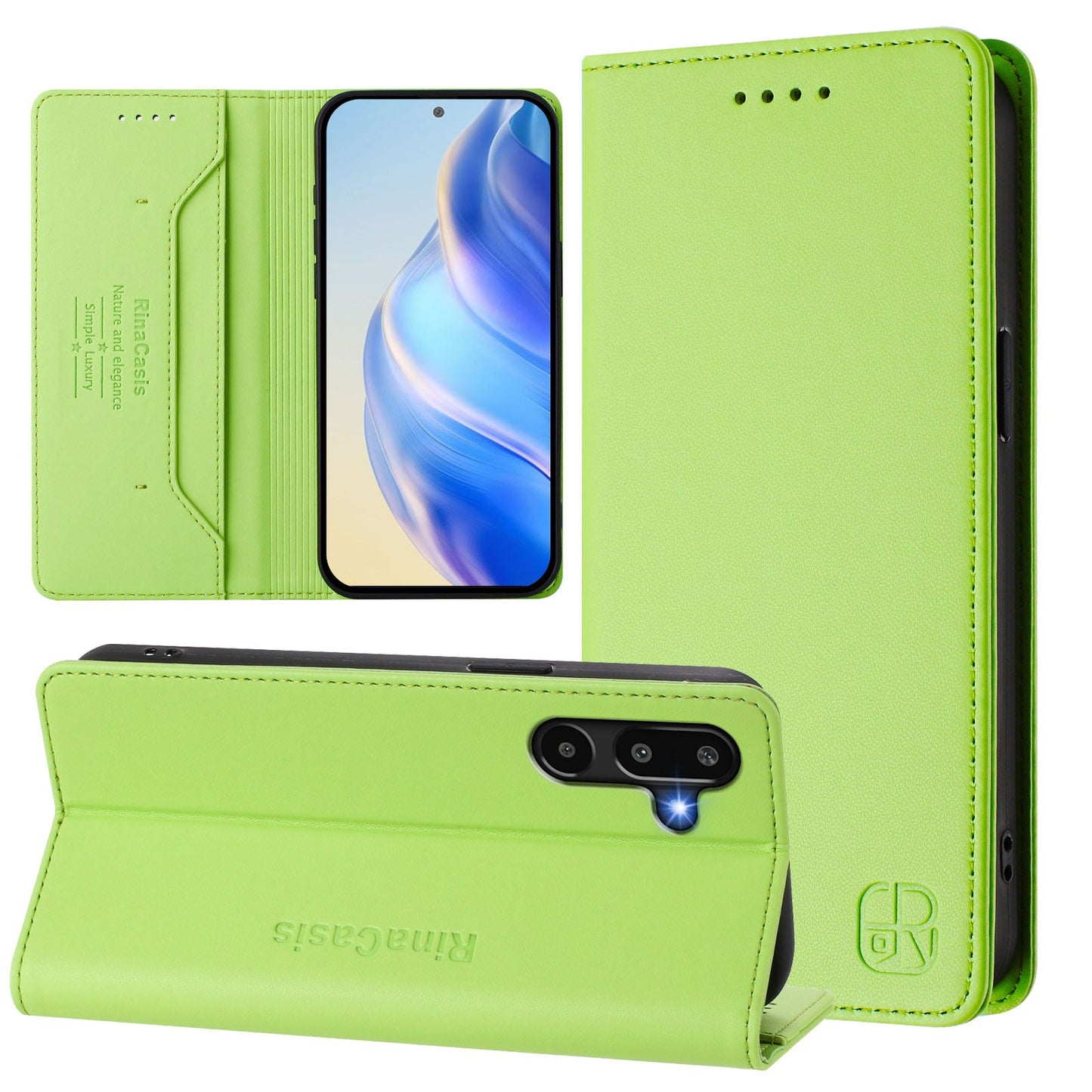 For Samsung Galaxy M16 5G / Galaxy F16 5G Leather Case RINACASIS RC01 Phone Cover with RFID Blocking Wallet Stand - Green