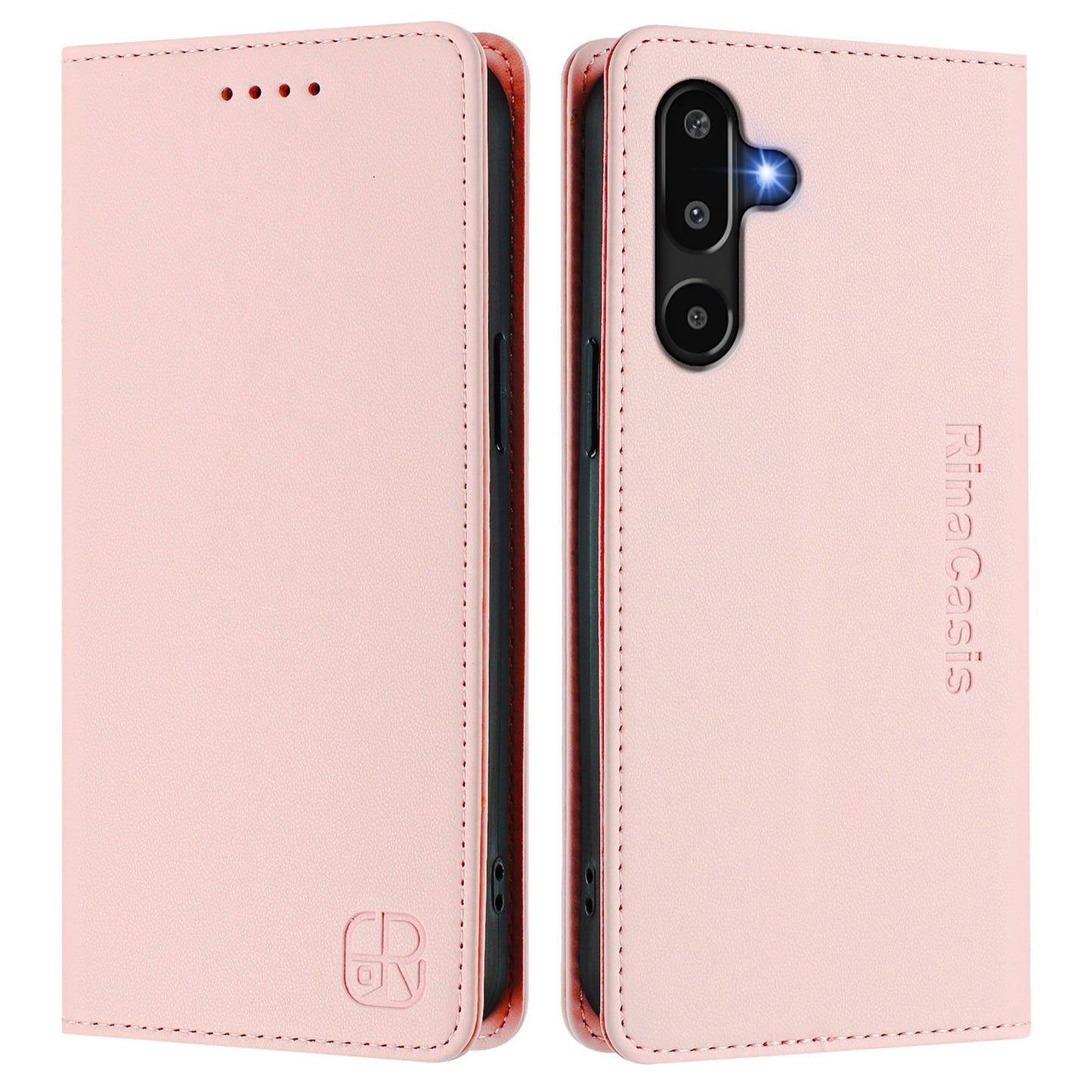 For Samsung Galaxy M16 5G / Galaxy F16 5G Leather Case RINACASIS RC01 Phone Cover with RFID Blocking Wallet Stand - Pink