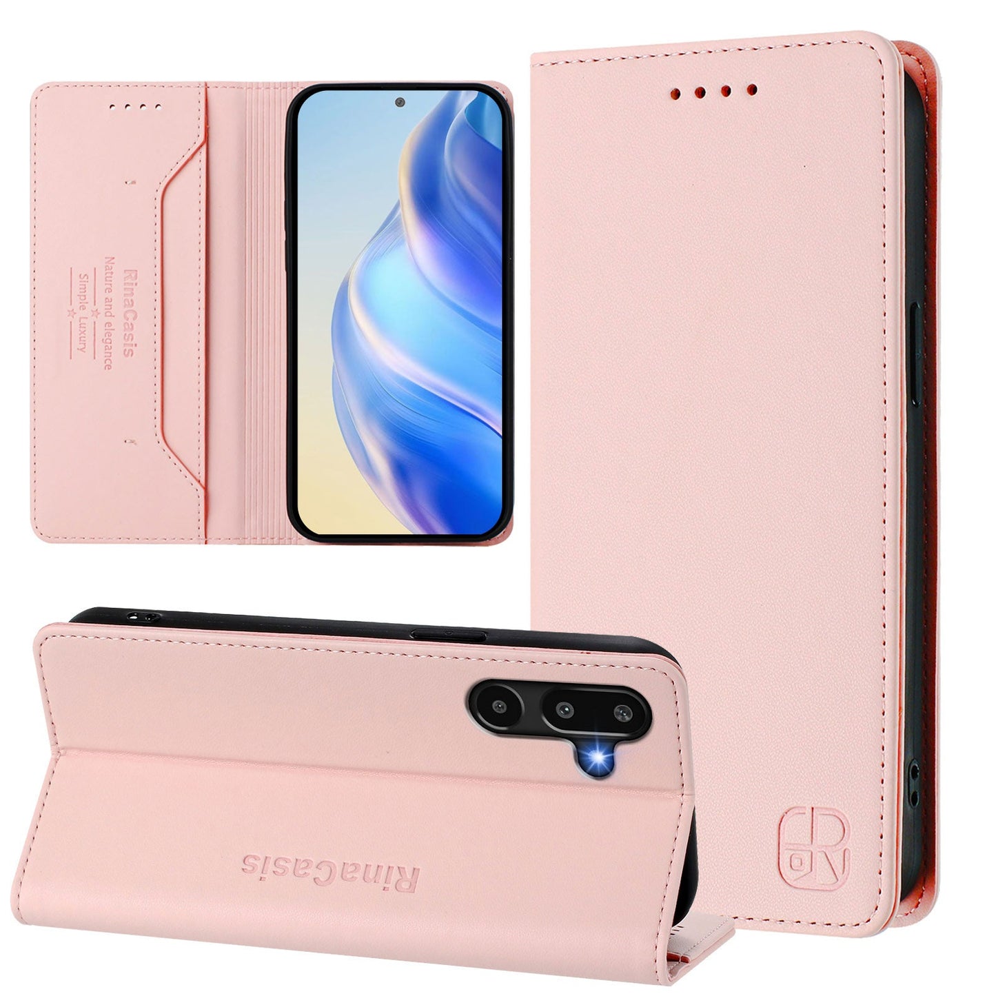 For Samsung Galaxy M16 5G / Galaxy F16 5G Leather Case RINACASIS RC01 Phone Cover with RFID Blocking Wallet Stand - Pink
