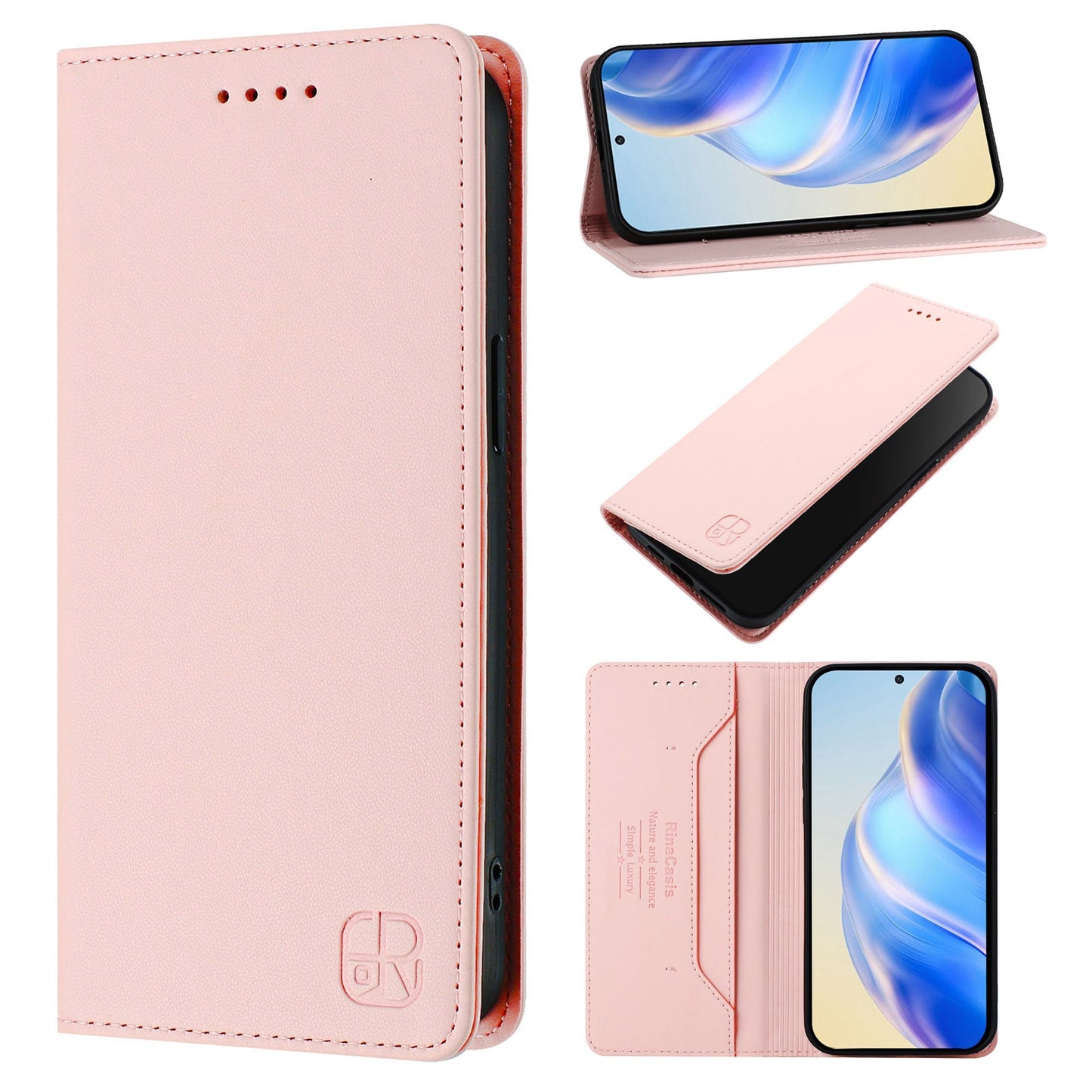 For Samsung Galaxy M16 5G / Galaxy F16 5G Leather Case RINACASIS RC01 Phone Cover with RFID Blocking Wallet Stand - Pink