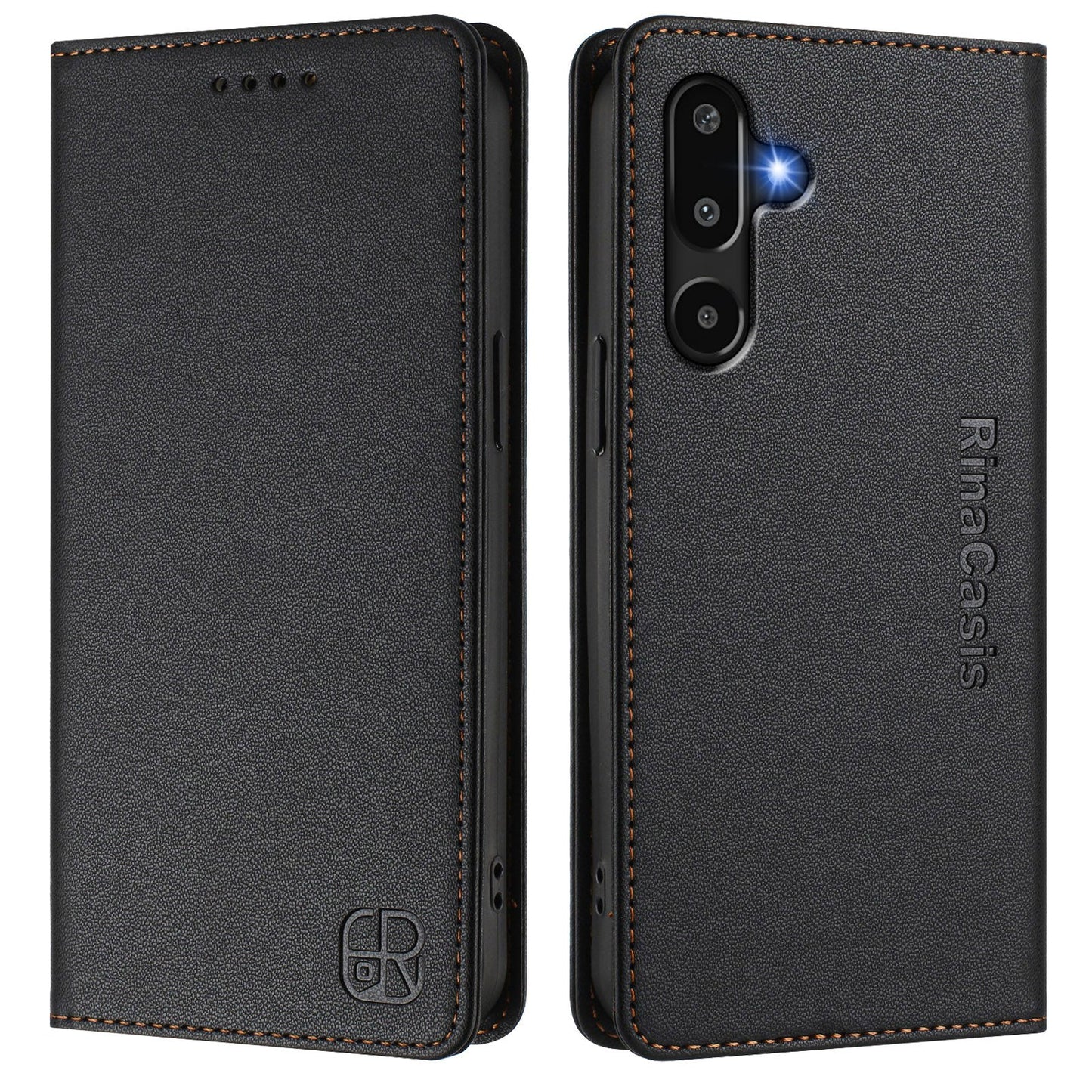 For Samsung Galaxy M16 5G / Galaxy F16 5G Leather Case RINACASIS RC01 Phone Cover with RFID Blocking Wallet Stand - Black