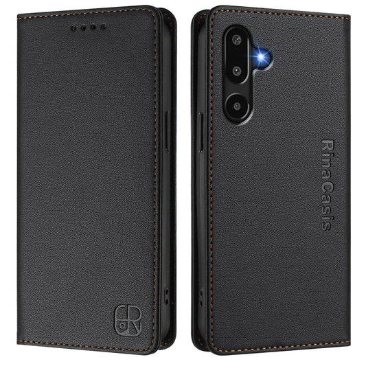 For Samsung Galaxy M16 5G / Galaxy F16 5G Leather Case RINACASIS RC01 Phone Cover with RFID Blocking Wallet Stand - Black