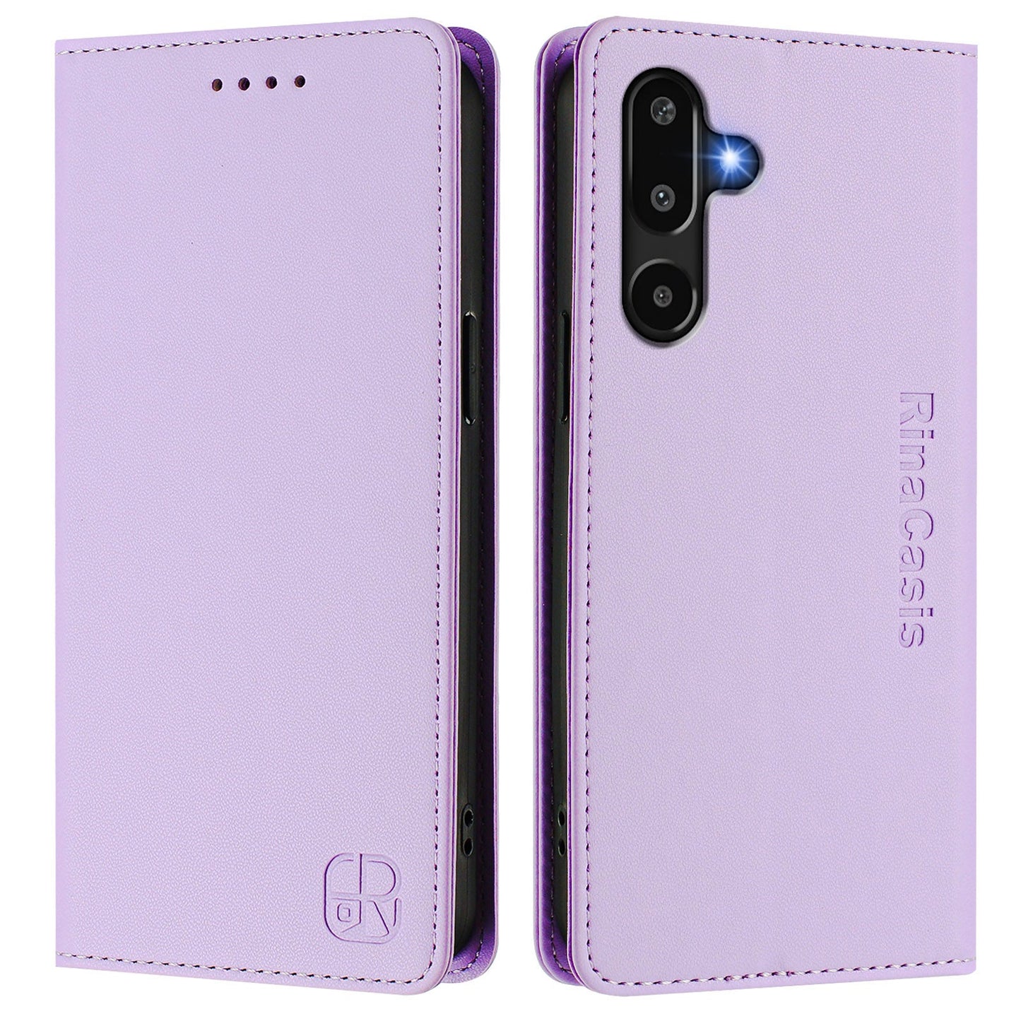 For Samsung Galaxy M16 5G / Galaxy F16 5G Leather Case RINACASIS RC01 Phone Cover with RFID Blocking Wallet Stand - Light Purple