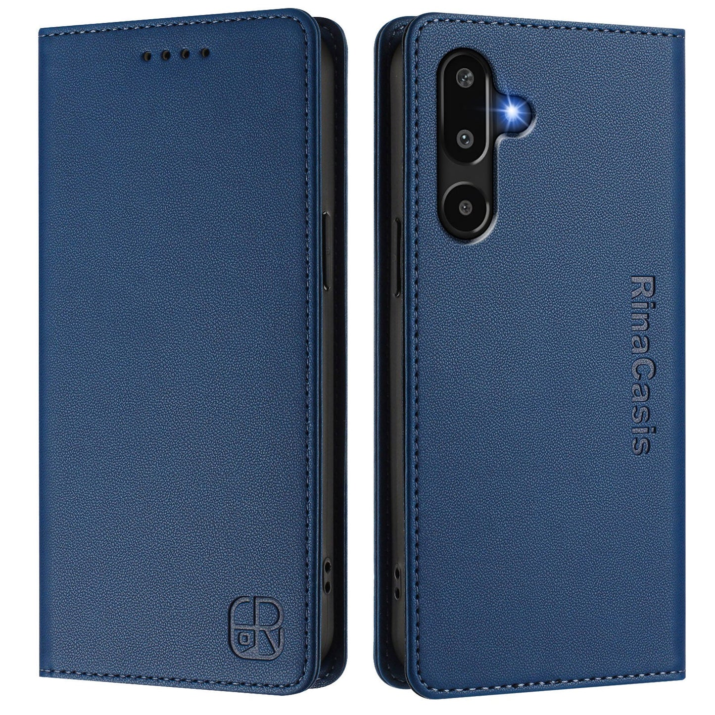 For Samsung Galaxy M16 5G / Galaxy F16 5G Leather Case RINACASIS RC01 Phone Cover with RFID Blocking Wallet Stand - Dark Blue