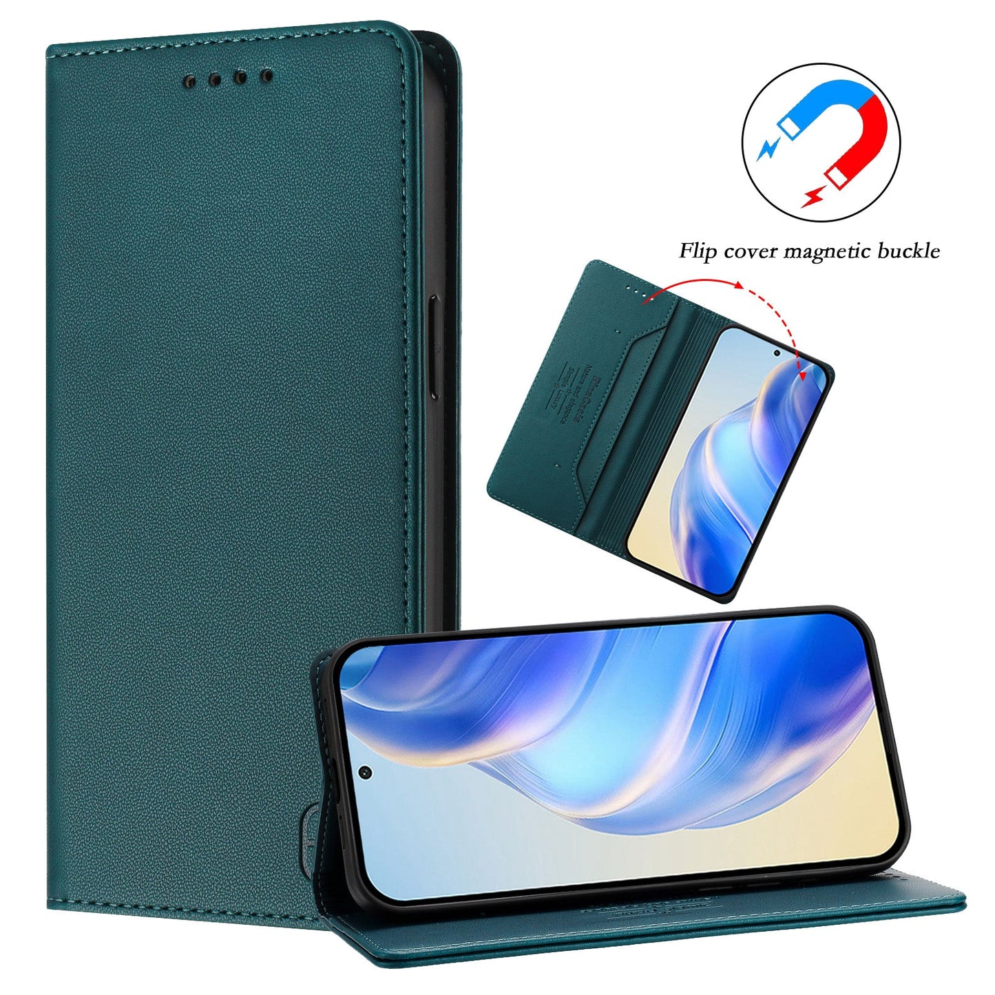 For Samsung Galaxy M16 5G / Galaxy F16 5G Leather Case RINACASIS RC01 Phone Cover with RFID Blocking Wallet Stand - Dark Green