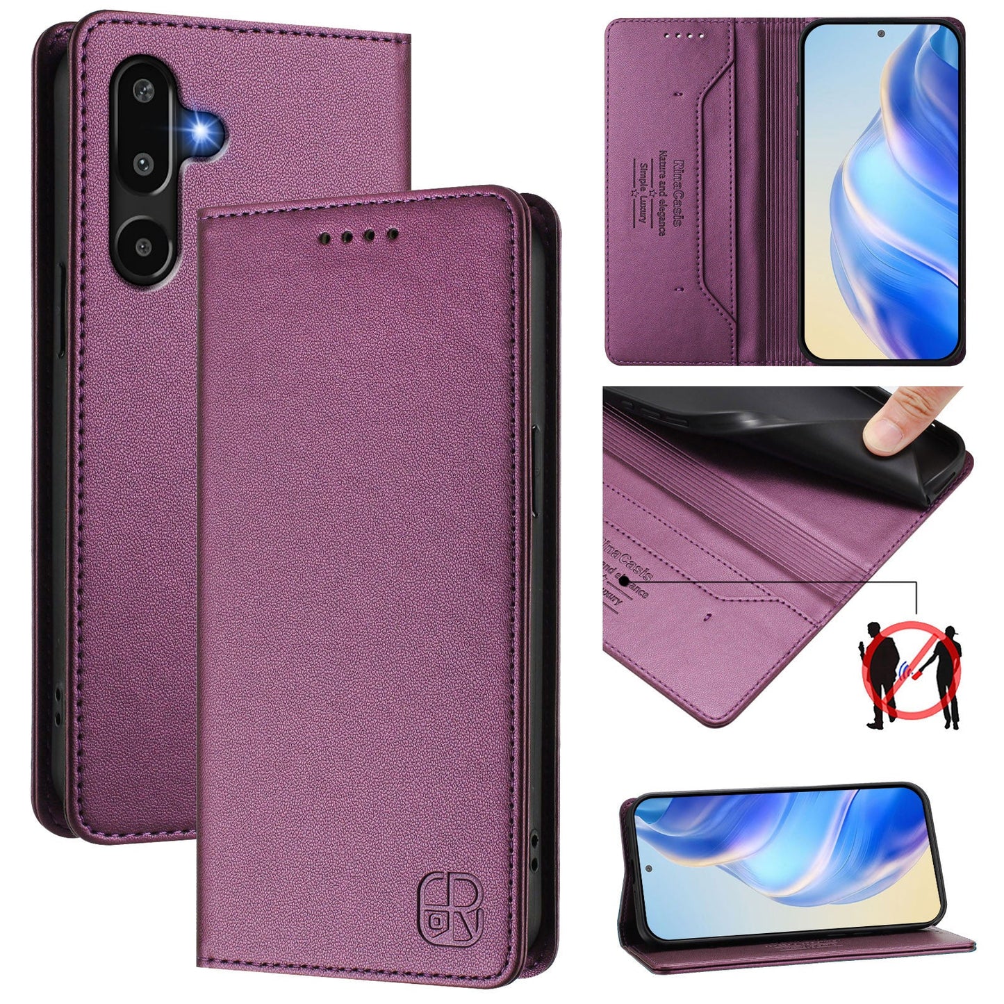 For Samsung Galaxy M16 5G / Galaxy F16 5G Leather Case RINACASIS RC01 Phone Cover with RFID Blocking Wallet Stand - Violet