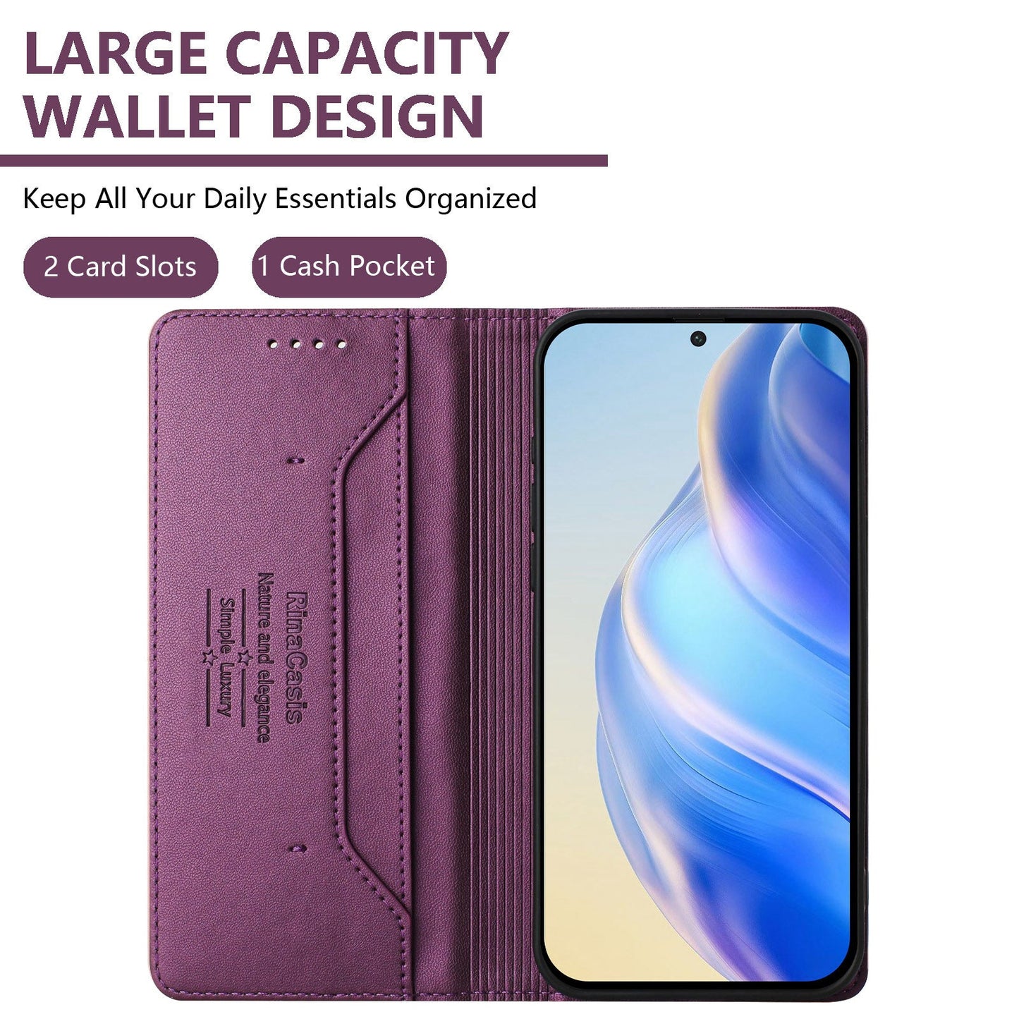 For Samsung Galaxy M16 5G / Galaxy F16 5G Leather Case RINACASIS RC01 Phone Cover with RFID Blocking Wallet Stand - Violet