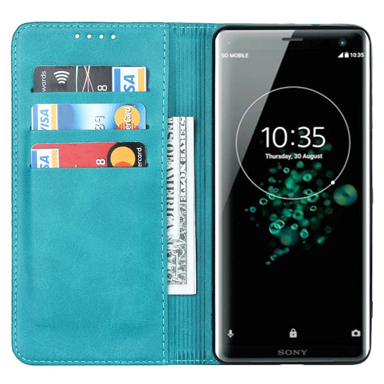 Calf Texture PU Leather Case for Sony Xperia XZ3, Stand Wallet Design Magnetic Auto Closing Phone Drop-proof Cover - Sky Blue