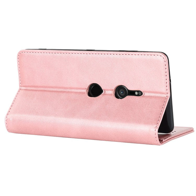 Calf Texture PU Leather Case for Sony Xperia XZ3, Stand Wallet Design Magnetic Auto Closing Phone Drop-proof Cover - Rose Gold