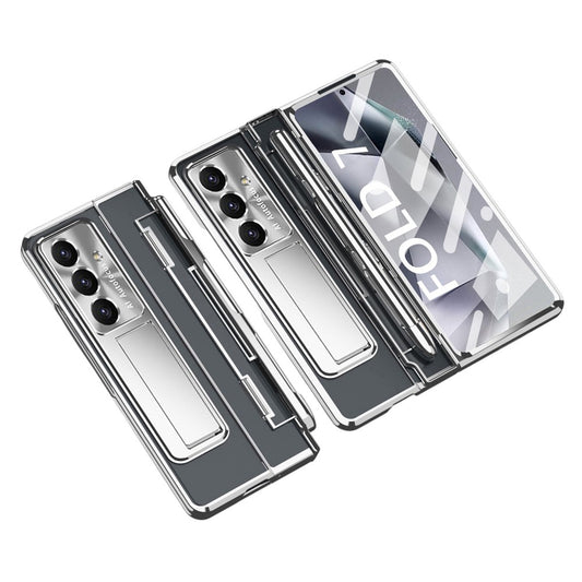 For Samsung Galaxy Z Fold7 5G Case Kickstand Hard PC Phone Cover with Screen Film / Stylus - Silver