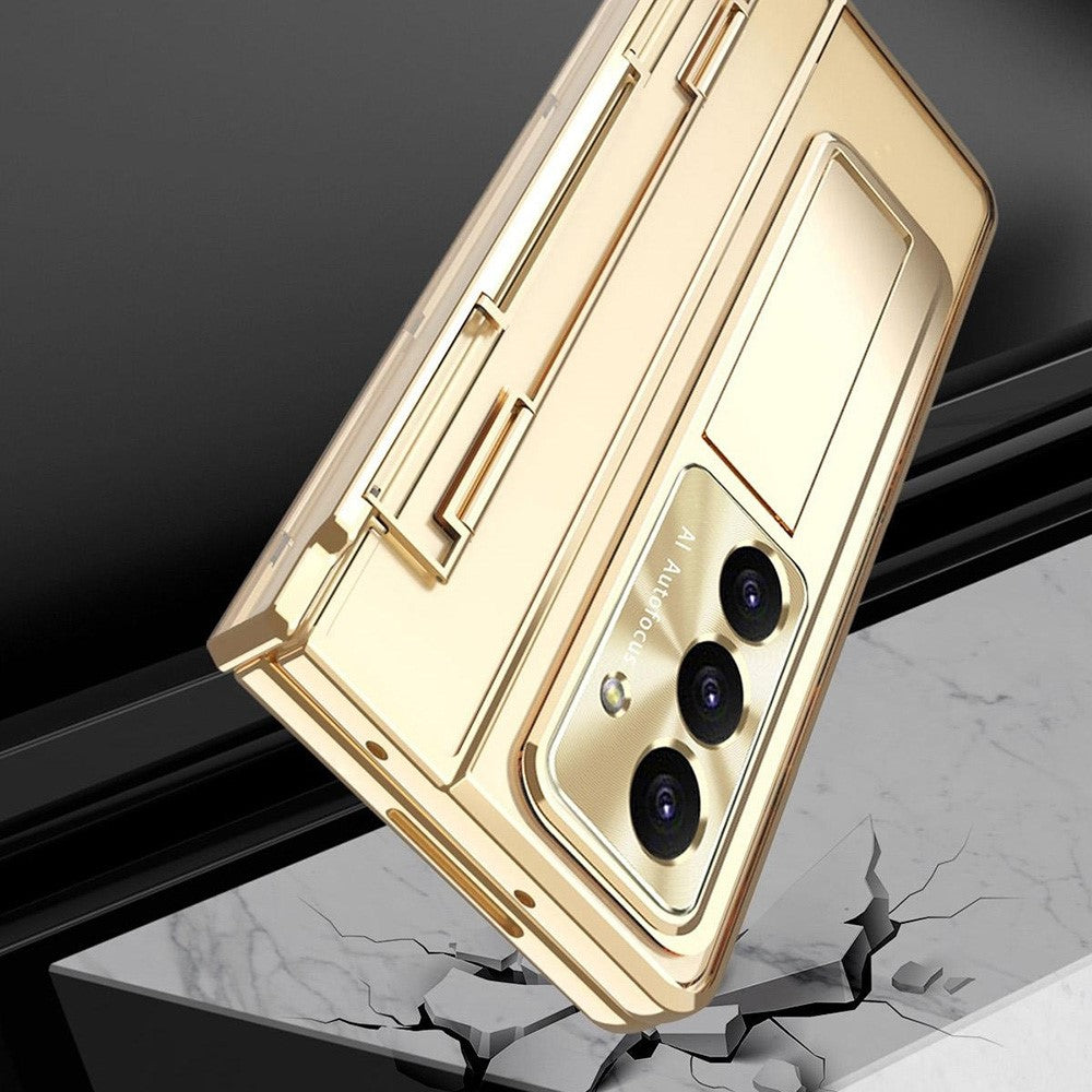 For Samsung Galaxy Z Fold7 5G Case Kickstand Hard PC Phone Cover with Screen Film / Stylus - Rose Gold