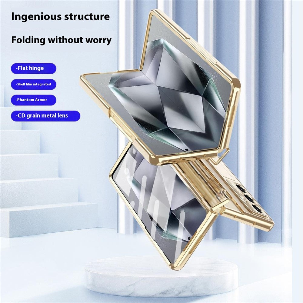 For Samsung Galaxy Z Fold7 5G Case Kickstand Hard PC Phone Cover with Screen Film / Stylus - Transparent