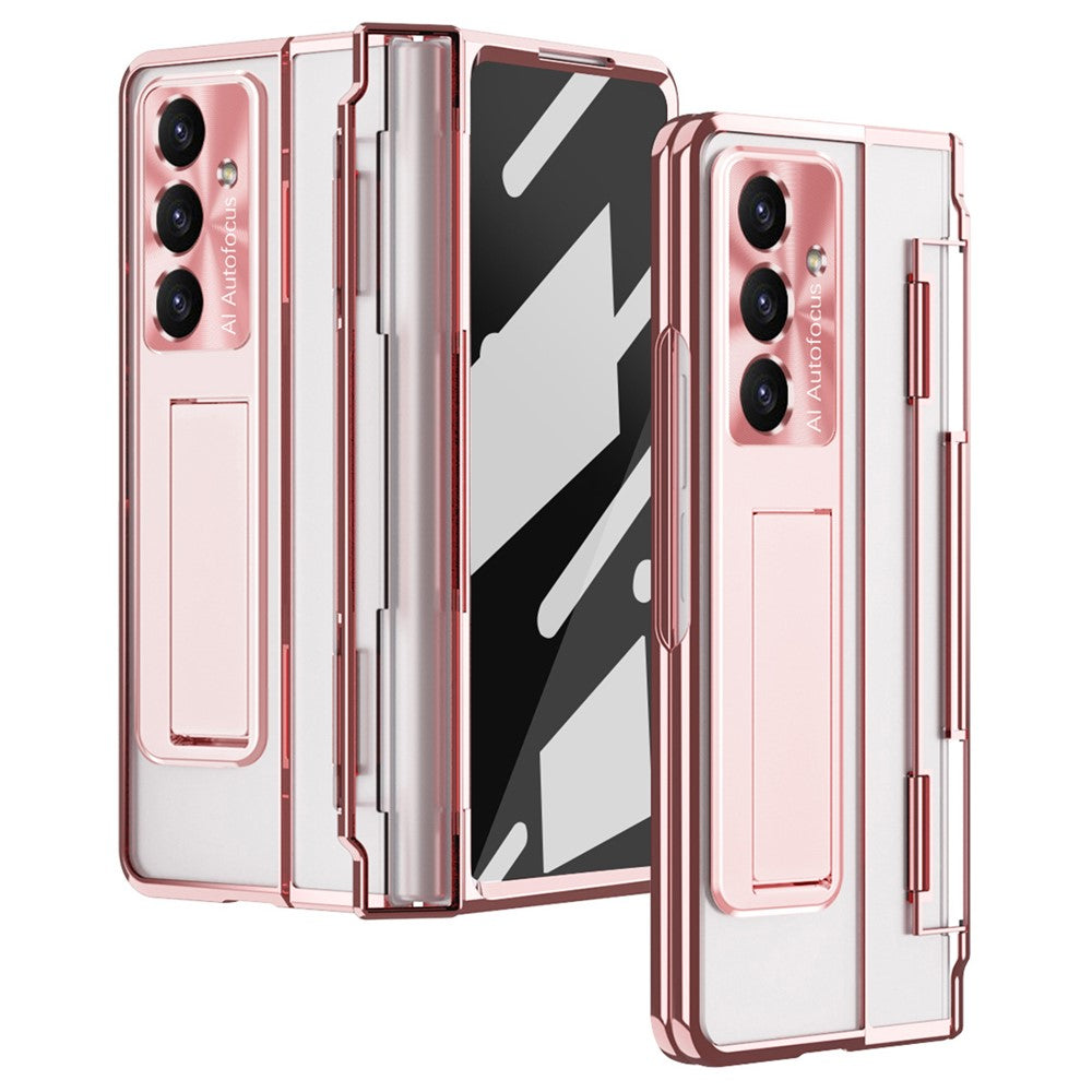 For Samsung Galaxy Z Fold7 5G Case Kickstand Hard PC Phone Cover with Screen Film - Rose Gold