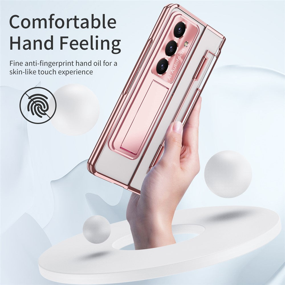 For Samsung Galaxy Z Fold7 5G Case Kickstand Hard PC Phone Cover with Screen Film - Rose Gold