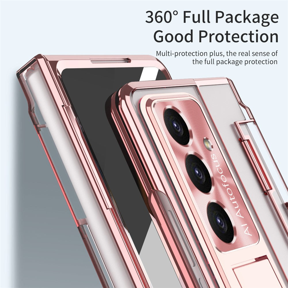 For Samsung Galaxy Z Fold7 5G Case Kickstand Hard PC Phone Cover with Screen Film - Rose Gold